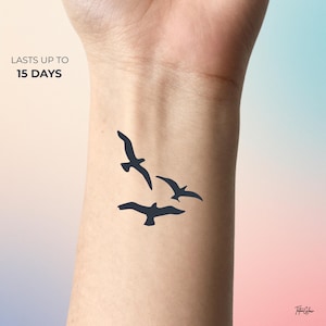 Tatuaggio temporaneo con uccelli in volo | Tatuaggio minimalista con uccelli | Tatuaggio libertà | Piccolo tatuaggio estetico | Tatuaggio finto impermeabile | Regalo per lei