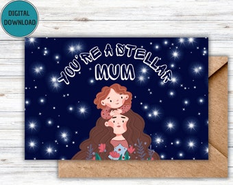Printable Mothers Day Card, Downloadable Stars Drawing, Sendable Galaxy Image, Editable Greetings Picture, Giftable Mum's Festivity Design
