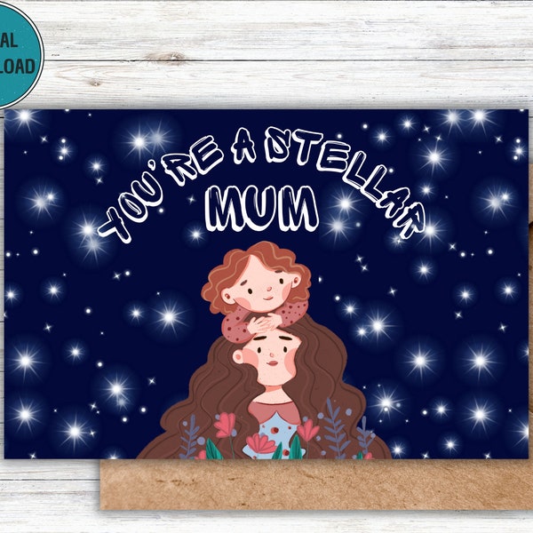 Printable Mothers Day Card, Downloadable Stars Drawing, Sendable Galaxy Image, Editable Greetings Picture, Giftable Mum's Festivity Design