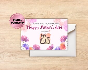 Printable Mothersday Card, Editable Wishes Picture, Rewritable Greetings Image, Downloadable Mum's Festivity Design, Giftable Cats Drawing