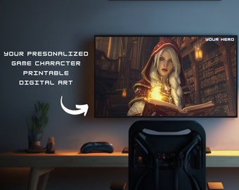 Personalized Game Character Digital Art Commission | Unique Hero Illustration Gift | Desktop Background | Printable | Custom RPG AI Image