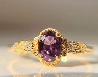 Antique Filigree&quot; Amethyst Ring in 14K Gold | Diamond Accents | Fine Jewelry Gift for Her | Engagement Ring | Minimalist Stacking Ring