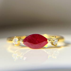 Ruby Marquise Ring: 14k Solid Gold Minimalist Diamond Stacking Ring