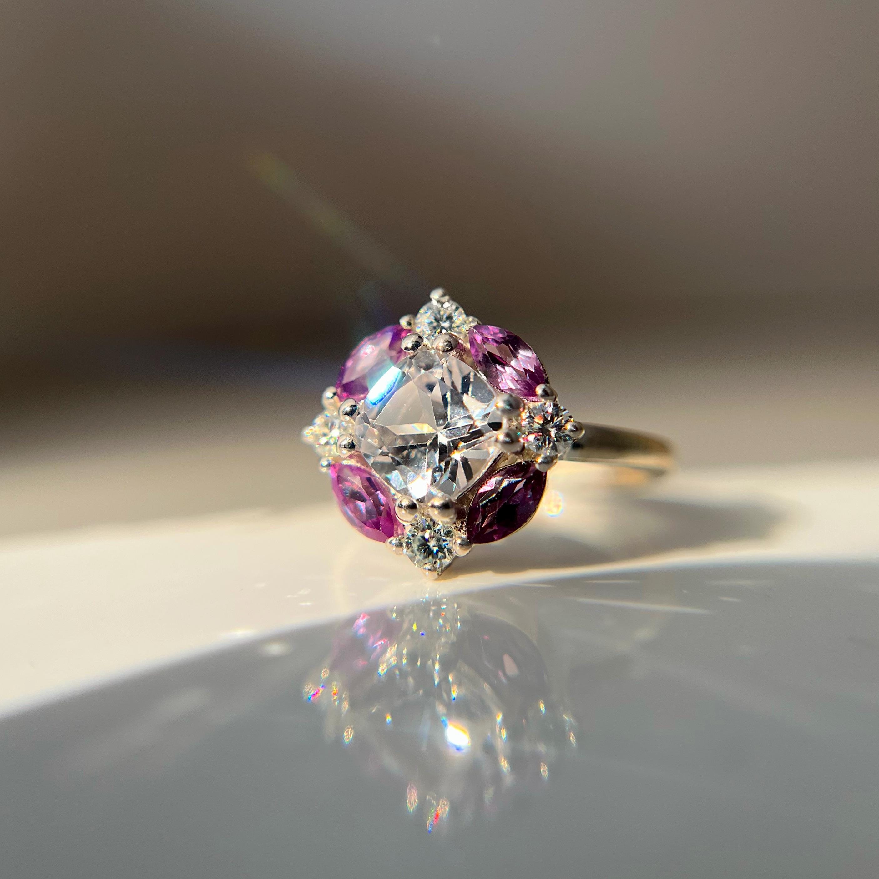 Alexandraite & White Sapphire | Lilac Bloom 'Starlight Cluster' Ring | 14K Solid Gold | Diamonds | Fine Jewelry Gift For her | Birthstone