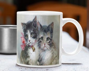 Vintage Kitten Art Mug | Victorian Style Cat Lover Gift