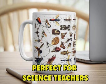 Taza de café de cerámica con ilustración de insectos de entomología vintage
