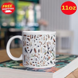 Kubek entomologiczny – kubek do kawy z zabytkową mapą owadów – prezent dla miłośnika owadów – kubek dla nauczyciela historii naturalnej i nauk ścisłych