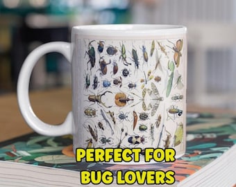 Vintage Käfer Illustration Tasse - Entomologie Kaffeetasse, Geschenk für Insektenliebhaber