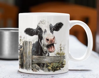 Taza divertida con forma de vaca Holstein, decoración rústica para la cocina de una granja