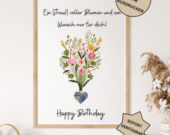 Birthday gift money download Last minute money gift digital money gift for birthday flowers PDF image money gift wishes