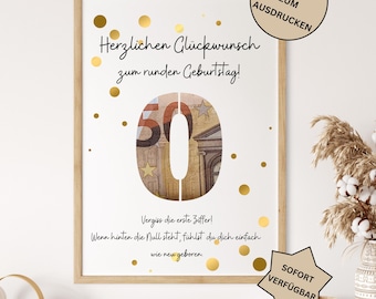 Money gift for a milestone birthday, money download, last-minute money gift to print, digital money gift for a 30th birthday (PDF image)
