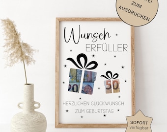 Birthday gift money download Last minute money gift to print digital money gift for birthday wish fulfiller PDF image