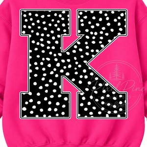 Black & White Polka Dot K Monogram PNG, Polka Dot Letter K Design, Retro Varsity K PNG, Sublimation, DTF Transfer, Digital Download