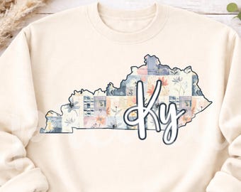 Design digitale retrò in PNG con patchwork floreale del Kentucky