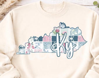 Design digitale retrò in PNG con patchwork floreale del Kentucky