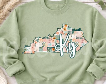 Design digitale retrò in PNG con patchwork floreale del Kentucky