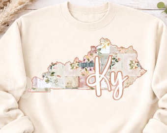 Design digitale retrò in PNG con patchwork floreale del Kentucky