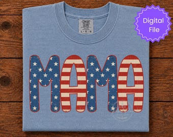 Immagine PNG di una mamma patriottica con stelle e strisce / Stile retrò vintage per il 4 luglio (download digitale)