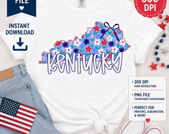 Immagine PNG di un Kentucky floreale, design patriottico USA, grafica per il 4 luglio (download digitale)
