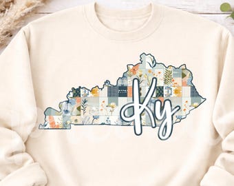 Design digitale retrò in PNG con patchwork floreale del Kentucky
