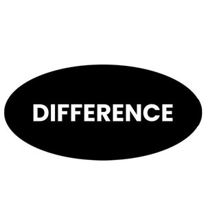 Puede incluir: Pegatina ovalada en blanco y negro con la palabra "DIFFERENCE" en texto blanco.