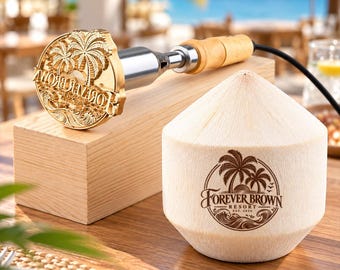 Custom Coconut Logo Stamp, Personalized Coconut Branding Iron, Tropical Resort Logo Branding Iron,  Wedding Favor Tool,  Gift for Him