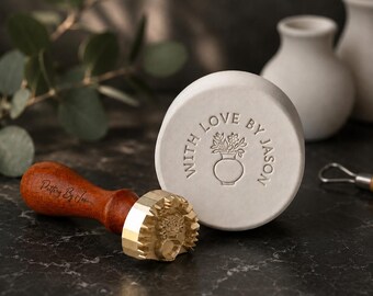 Personalized Pottery Stamp With Engraved Wood Handle, Custom Clay Maker’s Mark Stamp for Ceramic Artists, Gift For Him
