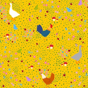 Pollos y gansos bajo el sol Impresión digital