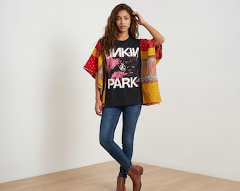Handcrafted Upcycled LINKIN PARK Kantha Tunic NWT One Size