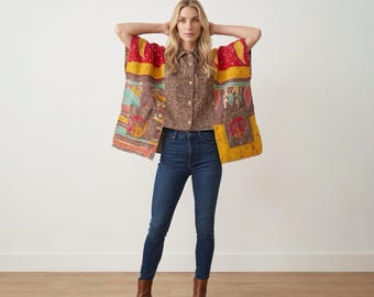 Handcrafted Upcycled Boho Patchwork Kantha Jacket NWT One Size