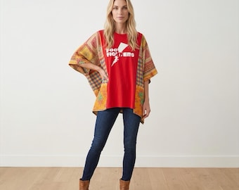Handcrafted Upcycled Foo Fighters Kantha Tunic NWT One Size