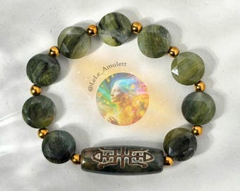 Powerful Dzi bead "Long and happy life" / Dzi stone for spiritual healing / Dzi amulet - jasper bracelet