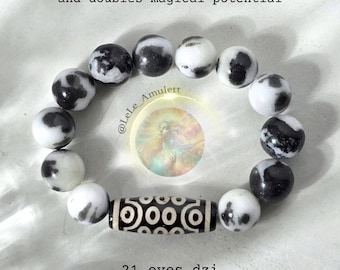 21 Eyes Dzi Bracelet / Amulet and Lucky Charm / Power / Magical Potential / Bracelet Dzi with Zebra Jasper