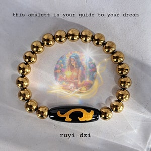 Ruyi Dzi Bead Bracelet / Wish Amulet / Wish Spell / Spiritual Protection / Dzi Bracelet Hematite Gold