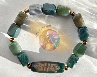 Powerful Dzi Bead &quot;Long and Happy Life&quot;/Dzi Stone for Spiritual Healing/Dzi Amulet - Bracelet made of Indian Agate Stone