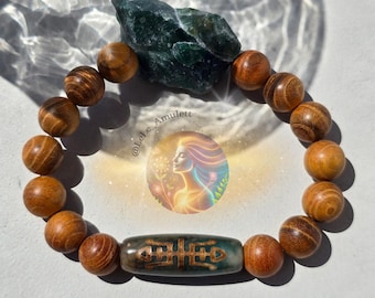 Powerful Dzi bead "Long and happy life" / Dzi stone for spiritual healing / Dzi amulet - bracelet made of wooden beads