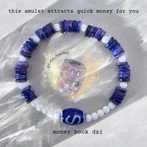 Amuleto Dzi "Money Hoe" para dinero rápido / Piedra Dzi / Amuleto del dinero / Riqueza / Pulsera Dzi con cuentas de jade y concha