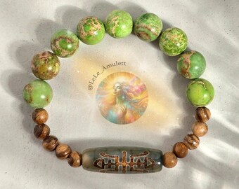 Powerful Dzi bead "Long and happy life" / Dzi stone for spiritual healing / Dzi amulet - jasper bracelet