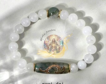 Ruyi Dzi Bead Bracelet / Wish Amulet / Wish Spell / Spiritual Protection / Dzi Stone Bracelet made of Jade Stone