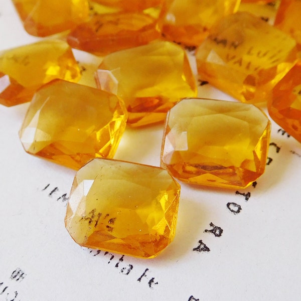 12 Vintage Amber Topaz 12x10mm Octagon Transparent Glass Jewels (9-5-12)