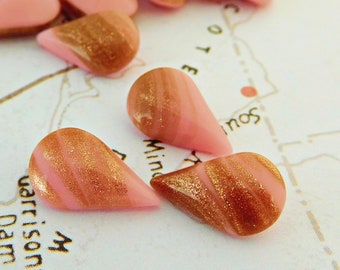 12 Vintage German 13x8mm Opaque Pink|Copper Pear Jewels (7-29-12)