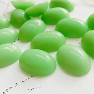 Four 18x13mm Vintage Czech Opaque Jadeite Green Flat Back Cabochons (1-51-4)
