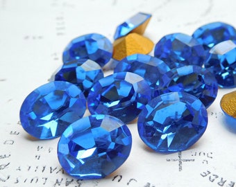 2 Vintage Swarovski Article 286 Sapphire Blue 1960s Crystal Rhinestone Jewels 1st Quality