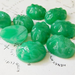 4 Vintage Japanese 18x13mm Glass Jade Green Bumpy Top Opaque Cabochons (11-53-4)