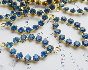 4 Vintage Swarovski Diamond Navette Marquise Sapphire Blue Crystal Rhinestone Brass Findings