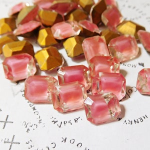 12 Vintage German Pink Givre 10x8mm Octagon Glass Faceted Jewels (6-10-12)