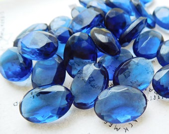 12 Vintage Czech 14x10mm Montana Navy Blue Transparent Oval Glass Jewels (10-37-12)