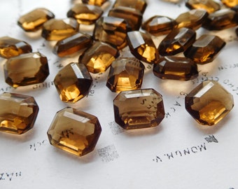 12 Vintage Czech Smoked Topaz Transparent Octagon Faceted Jewels (2-41-12)