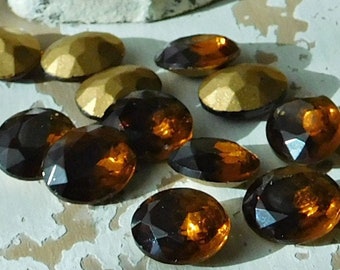 12 Vintage Glass Czech 12x10mm Oval Smokey Topaz  Rhinestone Jewels (1-61-12)