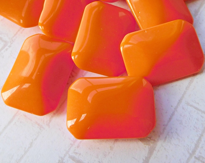 8-40-2 Two Vintage German 25x18mm Octagon Orange Opaque Glass Jewel